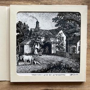 Vintage Currier & Ives Hotplate Ceramic Trivet Tile THE VILLAGE BLACKSMITH 6 x 6